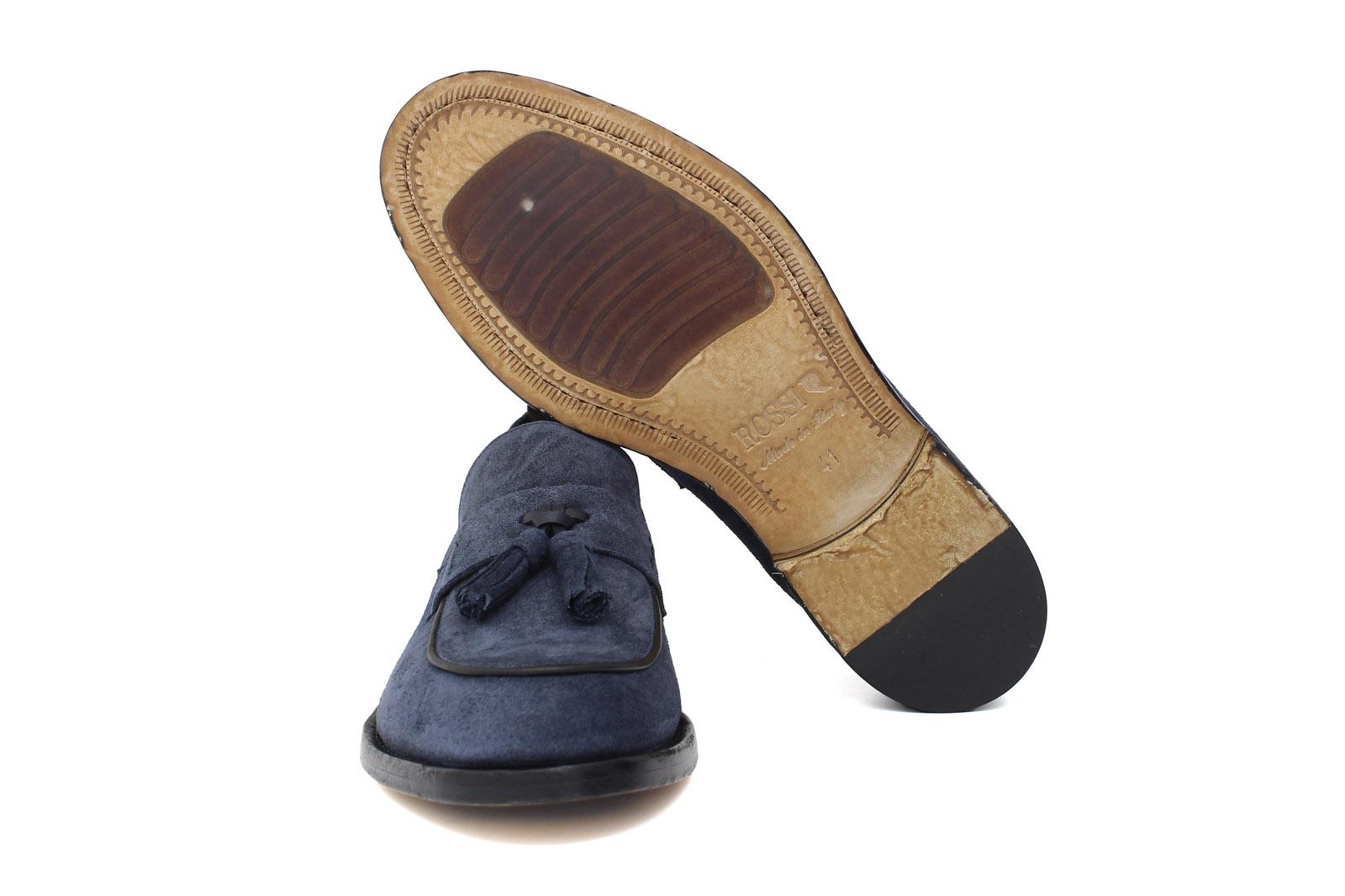 Mocassino in camoscio lavato navy con fondo in cuoio antiscivolo lavato 1063VTZAF 14 UN ROSSI