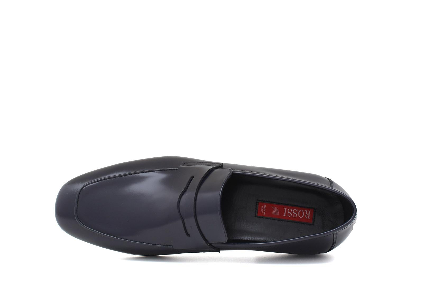 Mocassino in vitello spazzolato navy con fondo in cuoio 1464TBN 71 ROSSI