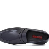Mocassino in vitello spazzolato navy con fondo in cuoio 1464TBN 71 ROSSI