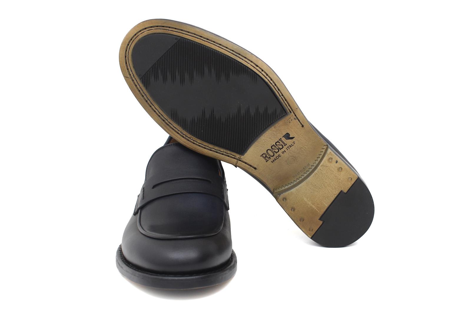 Mocassino in vitello naturale colore blu sfumato con fondo in gomma cucito 1062DIXB 4 ROSSI