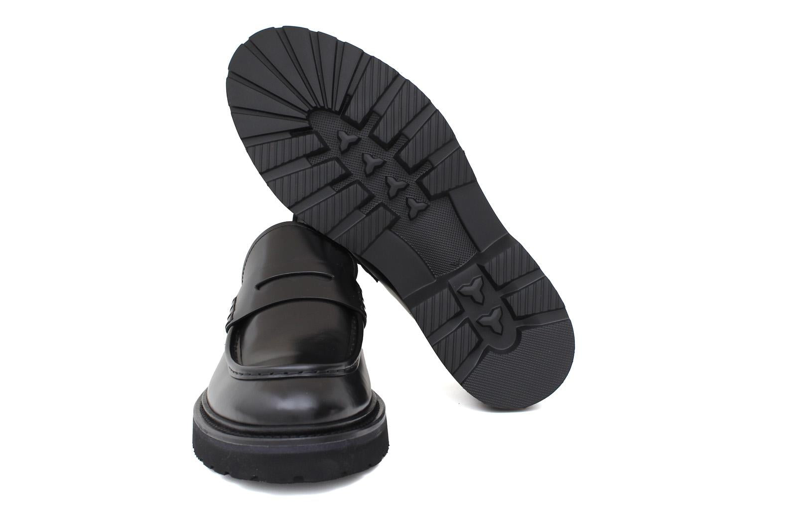 Mocassino stile ingegnere in vitello spazzolato semilucido nero e fondo gomma leggera 1223CLN 390 ROSSI