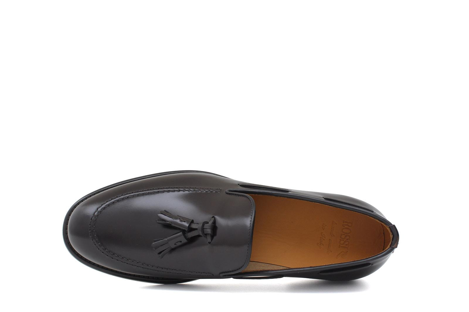 Mocassino sfoderato con mappine in vitello spazzolato t.moro con fondo in cuoio antiscivolo cucito blake 7637CHETM 480 ROSSI