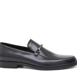 Mocassino con accessorio in vitello spazzolato blu scuro con fondo in cuoio 621TBLU 55 ROSSI