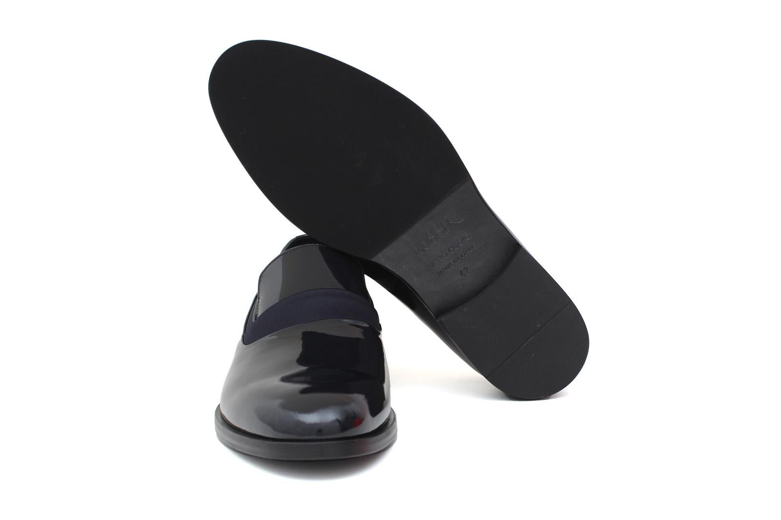 Mocassino in vernice blu con riporti in raso con fondo cuoio antiscivolo 246CGVB 124 UN ROSSI