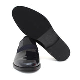 Mocassino in vernice blu con riporti in raso con fondo cuoio antiscivolo 246CGVB 124 UN ROSSI