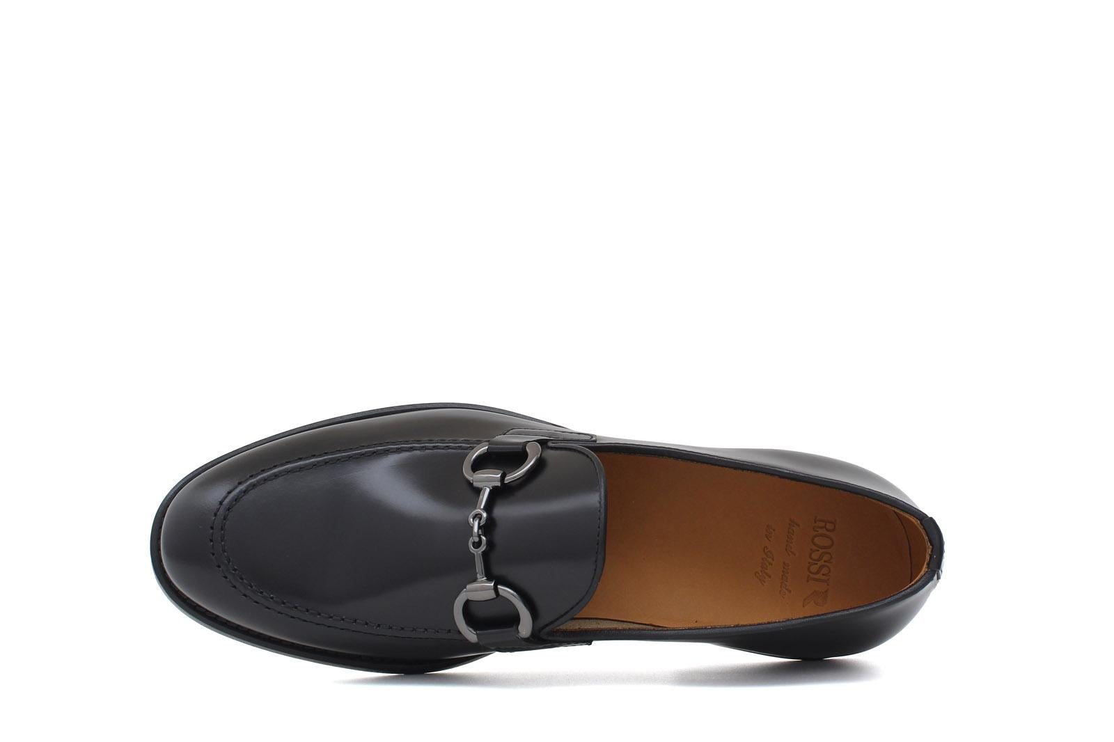 Mocassino con accessorio in vitello spazzolato nero con fondo in cuoio antiscivolo 644MORSCN 20 ROSSI