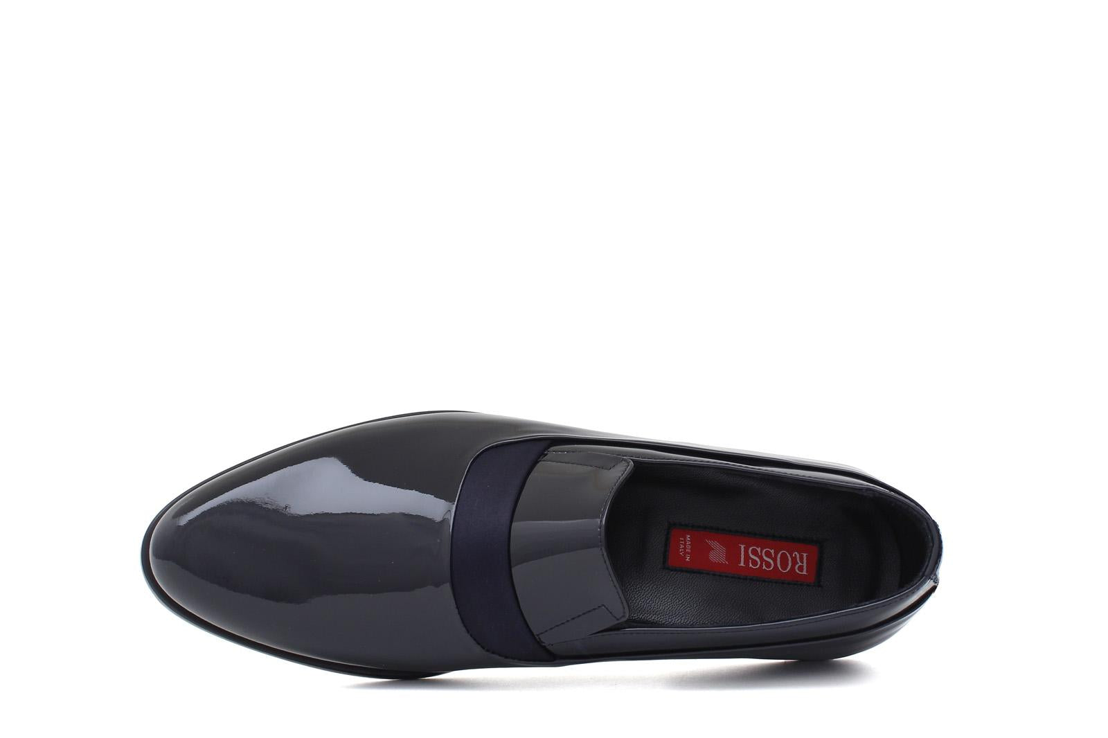 Mocassino in vernice blu scuro con riporto in raso e fondo in cuoio 8623VBLU 430 ROSSI