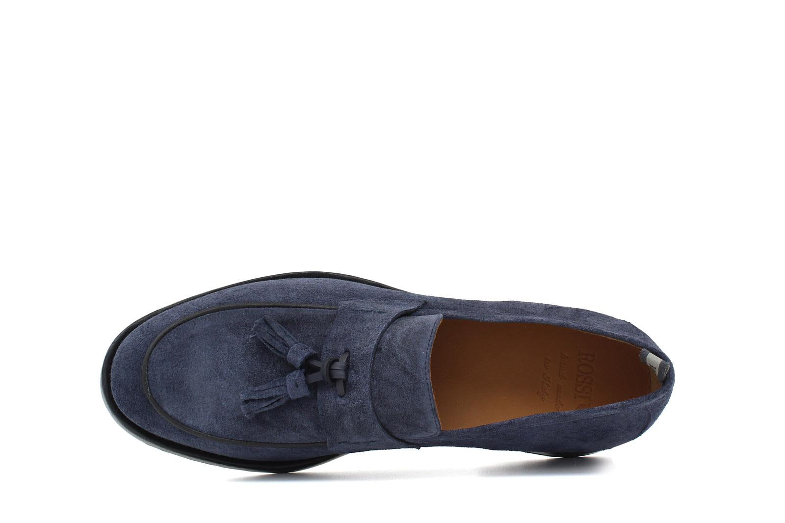 Mocassino in camoscio lavato navy con fondo in cuoio antiscivolo lavato 1063VTZAF 14 UN ROSSI