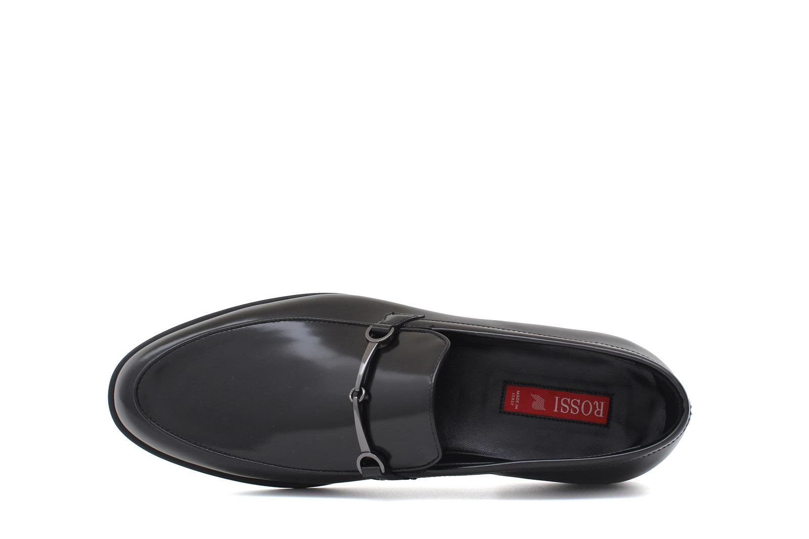 Mocassino con accessorio in vitello spazzolato nero con fondo in cuoio 1416TNE 628 ROSSI