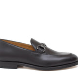 Mocassino con accessorio in vitello spazzolato testa di moro con fondo in cuoio antiscivolo 644MORSCTM 1129 ROSSI