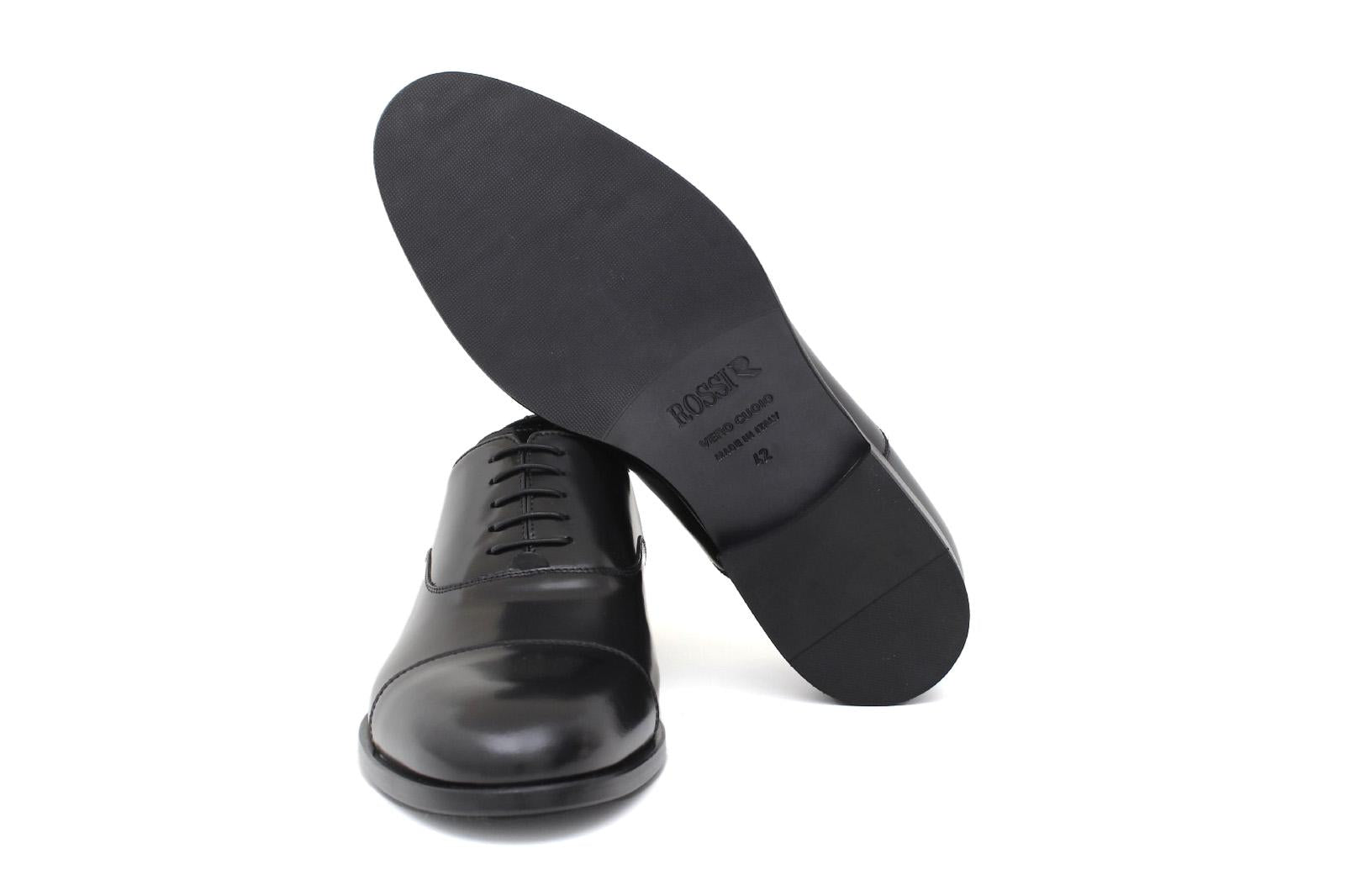 Francesina con puntalino in vitello spazzolato nero con fondo in cuoio<BR/> 300TNER 635 ROSSI