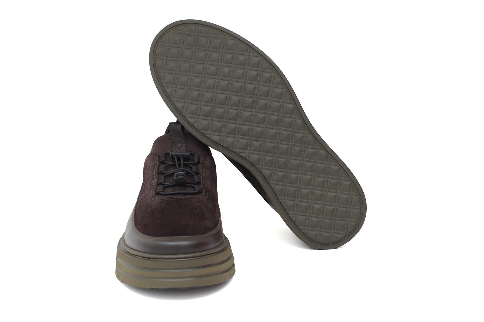 Sneakers streach in pelle e camoscio testa di moro con fondo gomma leggera 1291POLTM 150 ROSSI