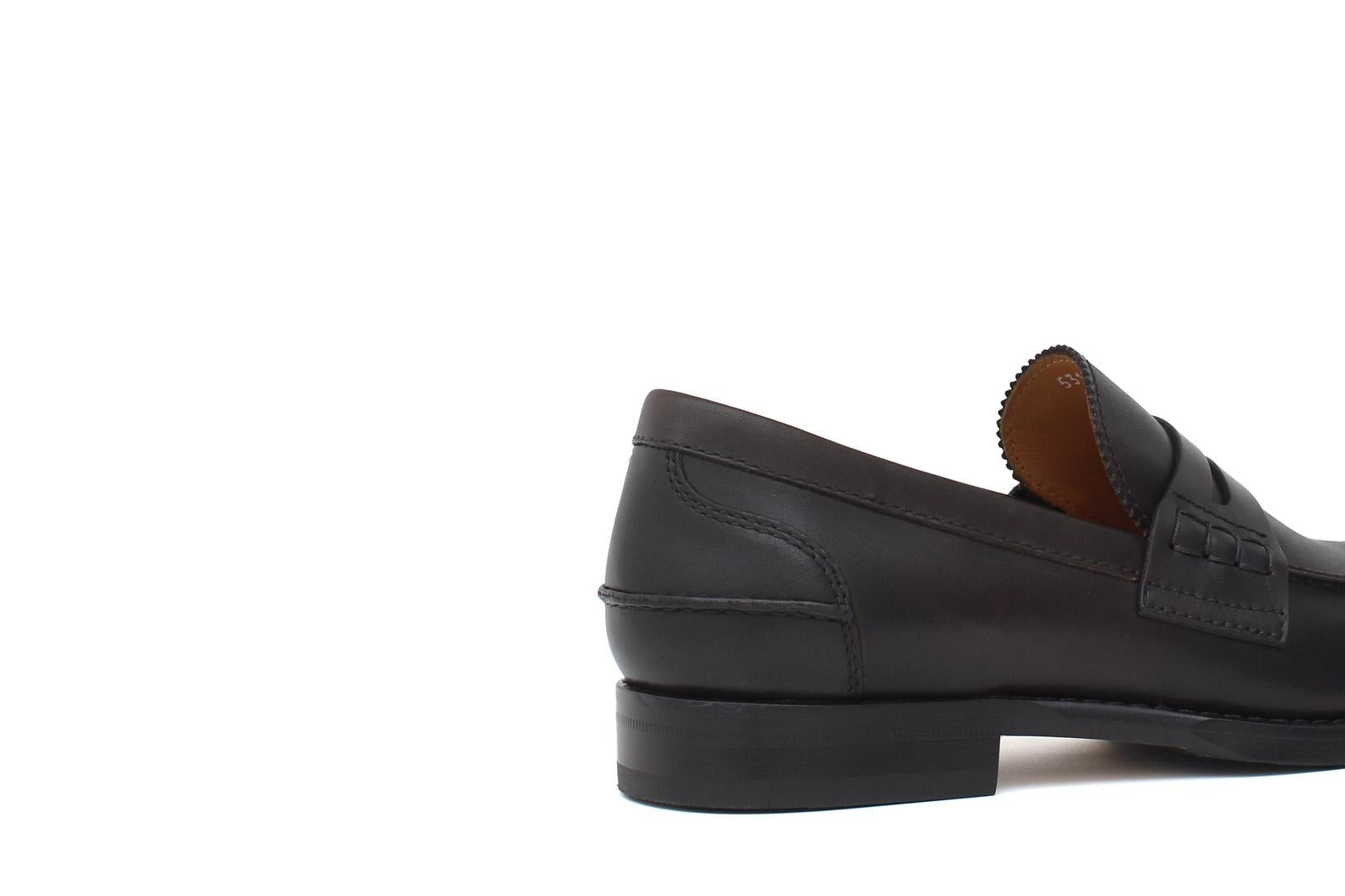 Mocassino College stile inglese in vitello naturale testa di moro con fondo cuoio mezza gomma 5316CSMOK 212 ROSSI