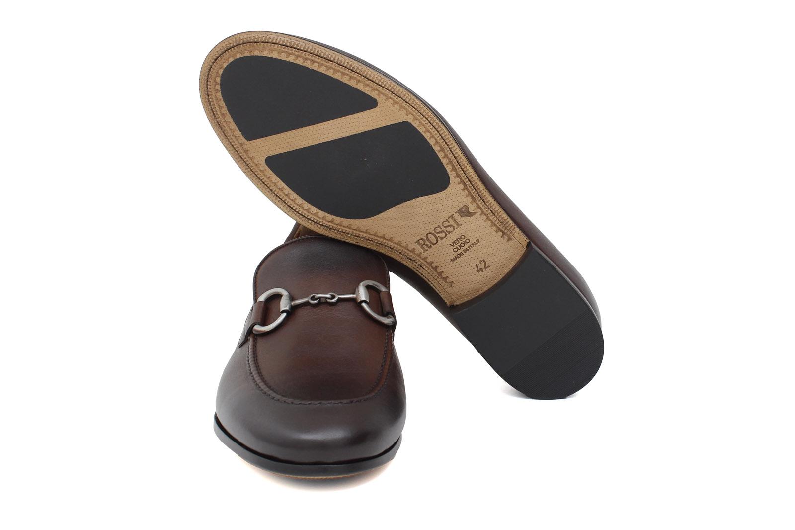 Mocassino con accessorio a sacchetto intero in vitello naturale marrone sfumato con fondo cuoio antiscivolo 269PDCAS 261 ROSSI