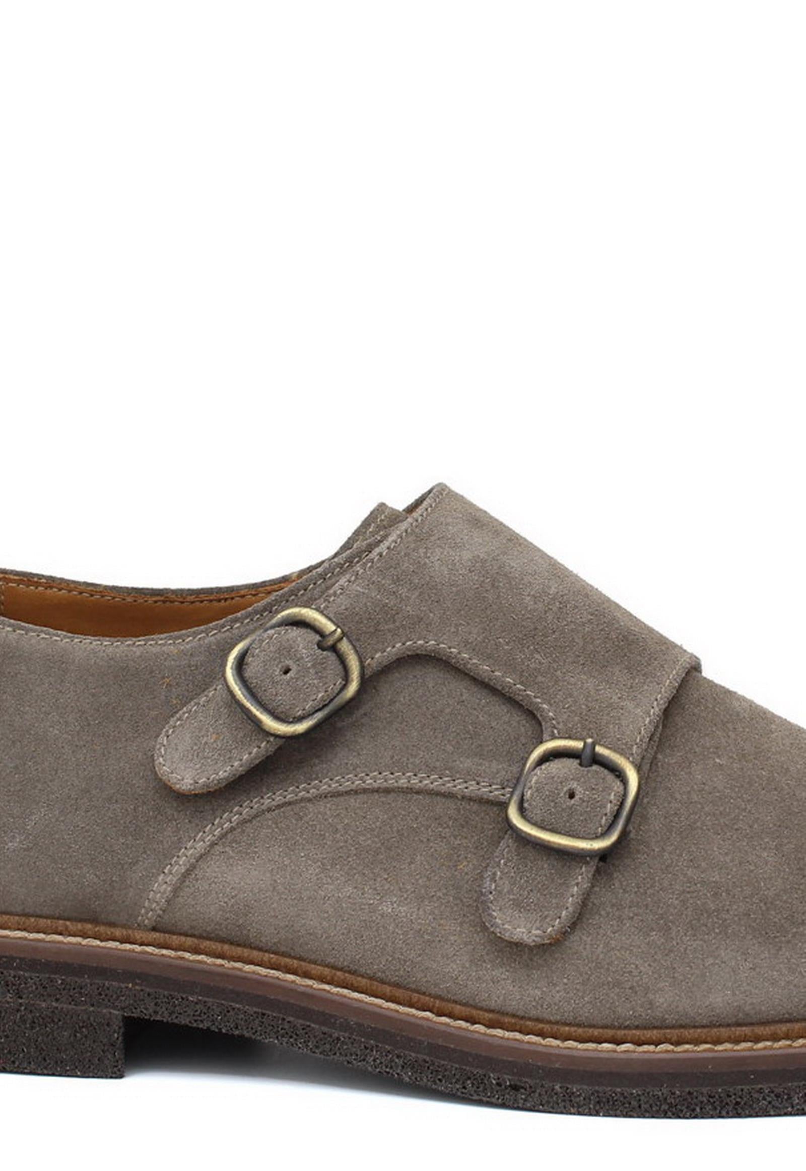 Monkstrap in camoscio color tortora con fondo in gomma poraosa cucita 8707FLOC 48 ROSSI