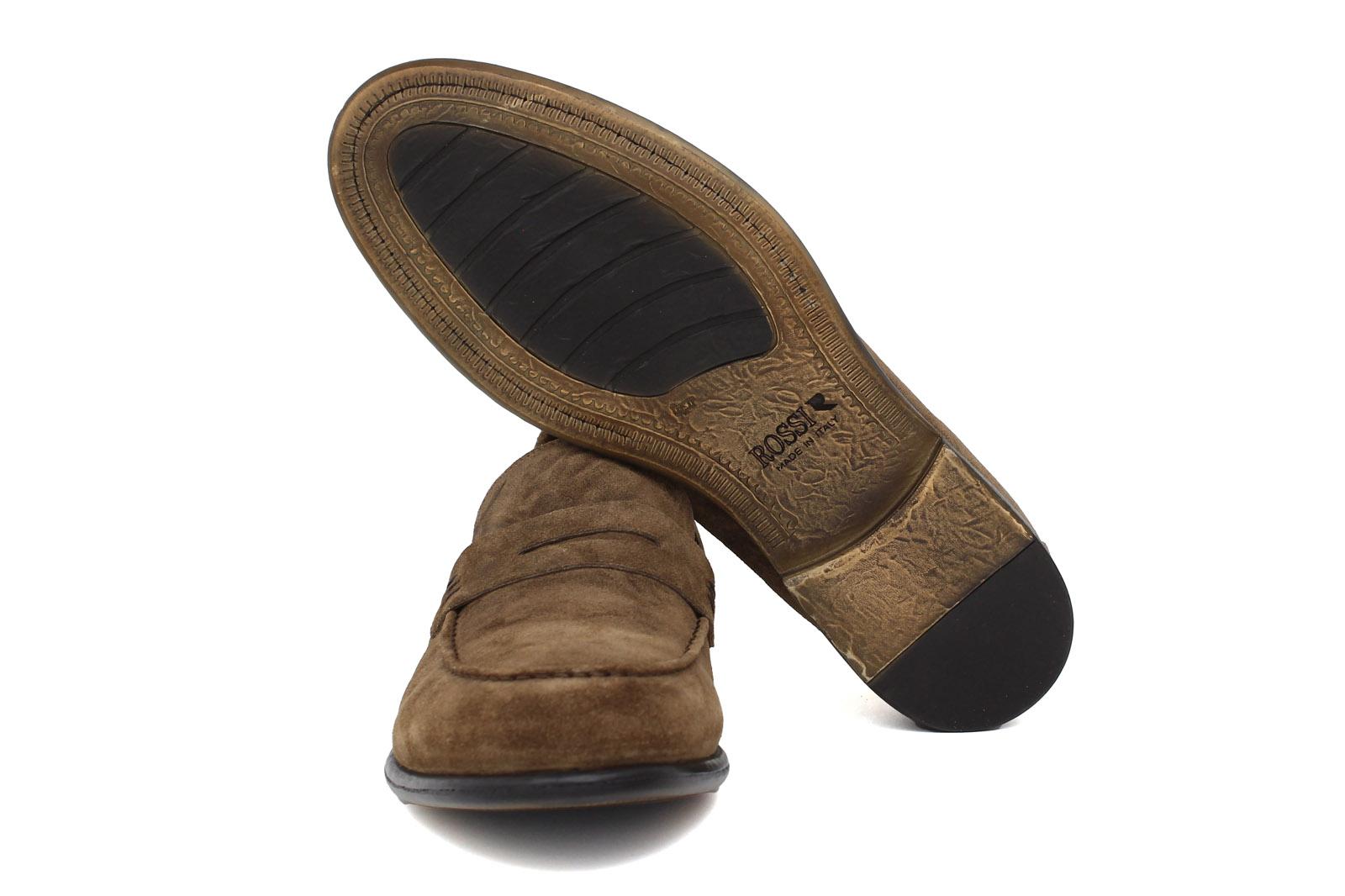 Mocassino in camoscio marrone con fondo in gomma cucita 9612GTF 371 ROSSI