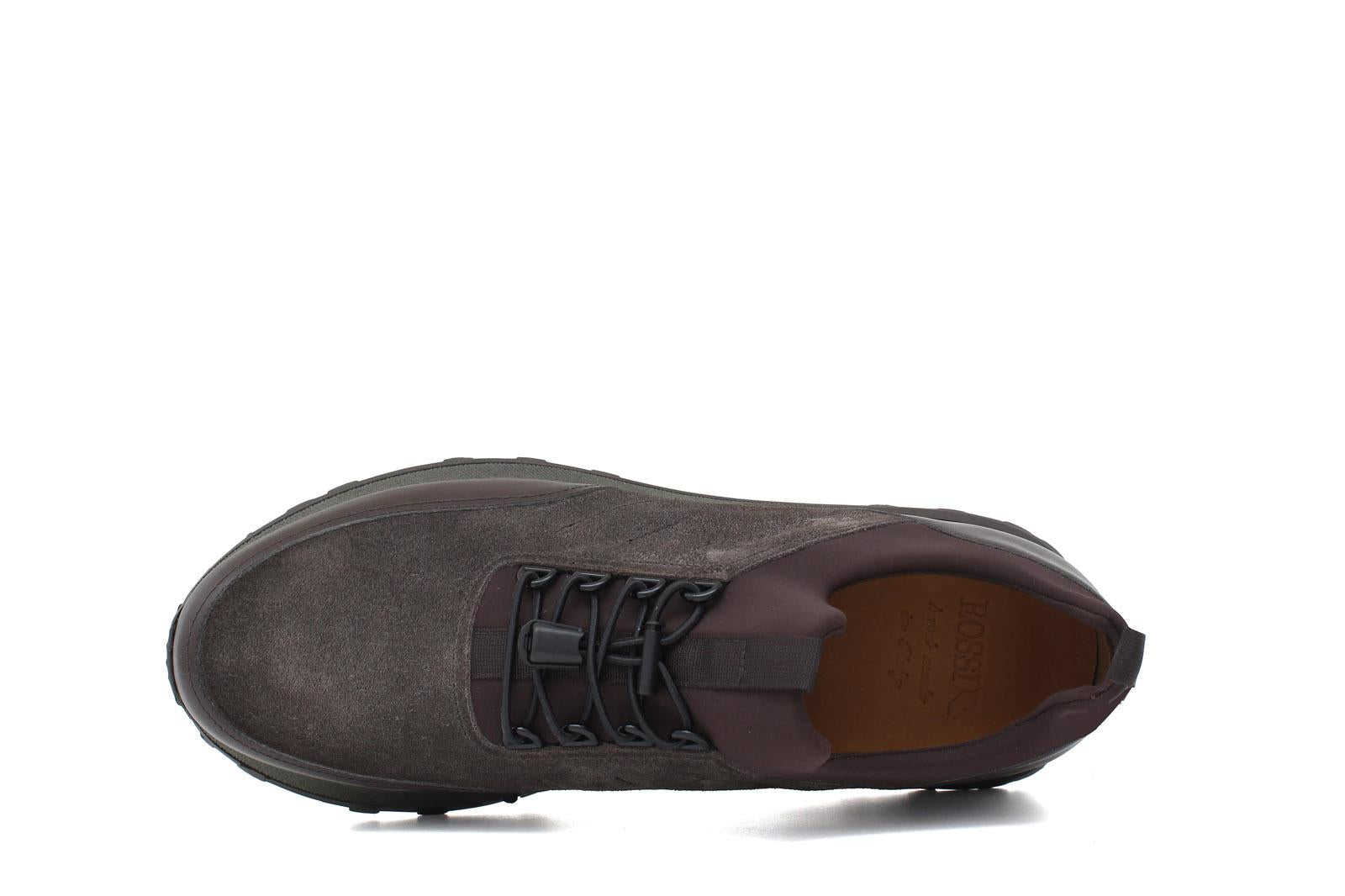 Sneakers in vitello morbido testa di moro con riporto in camoscio con fondo gomma verdone 925POLM 107 ROSSI