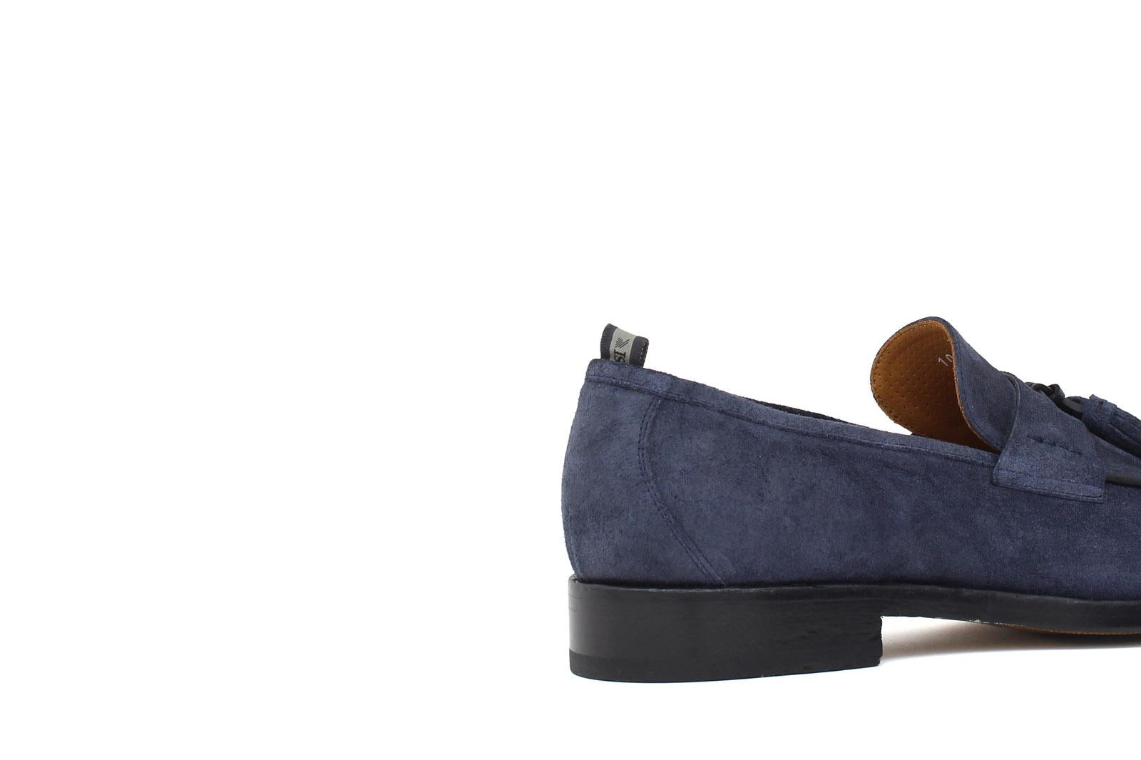 Mocassino in camoscio lavato navy con fondo in cuoio antiscivolo lavato 1063VTZAF 14 UN ROSSI
