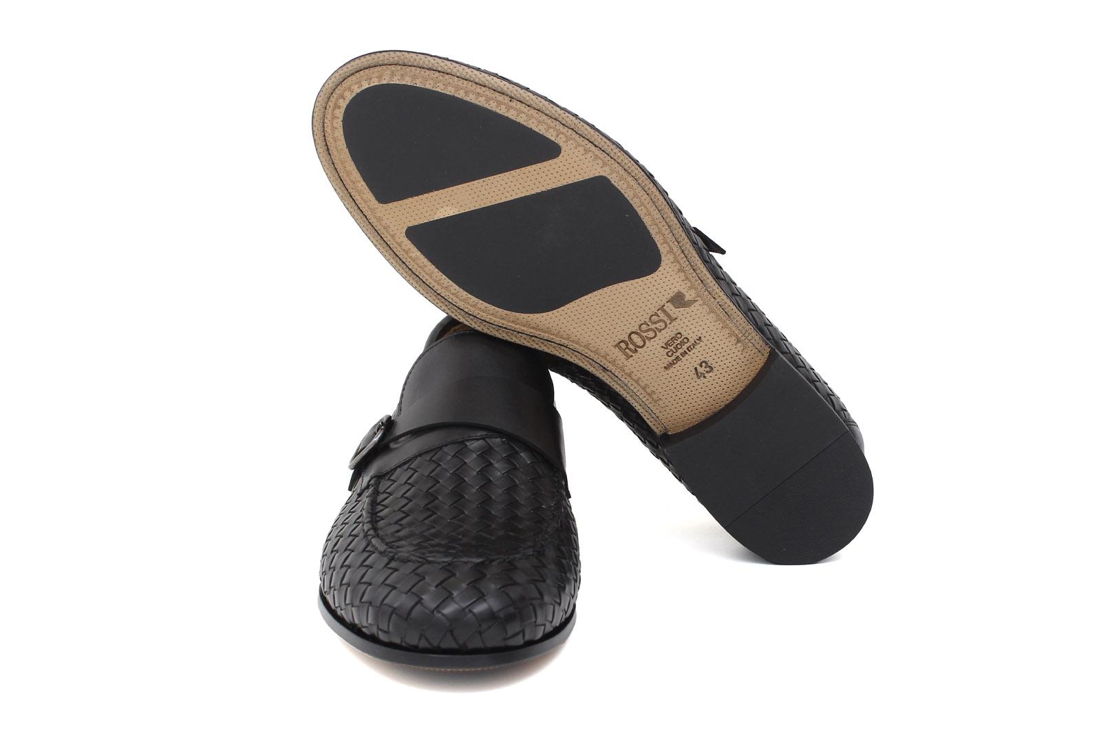Mocassino intrecciato nero, lavorazione sacchetto con fondo cuoio con inserti antiscivolo 1049VCNE 57 ROSSI