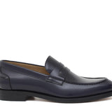 Mocassino sfoderato in vitello spazzolato blu con fondo in cuoio antiscivolo cucito blake 6651CBLU 977 ROSSI