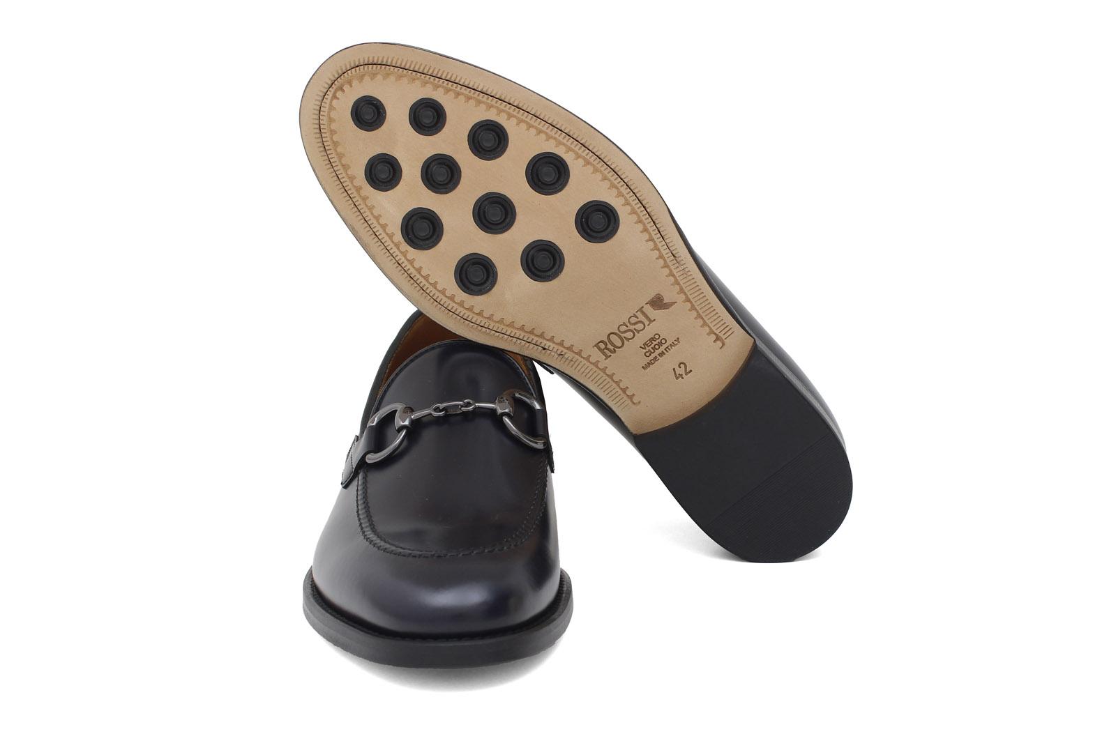 Mocassino con accessorio in vitello spazzolato blu con fondo in cuoio antiscivolo 644MORSCB 1128 ROSSI