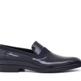 Mocassino in vernice blu scuro con riporto in raso e fondo in cuoio 246VBLU 117 ROSSI