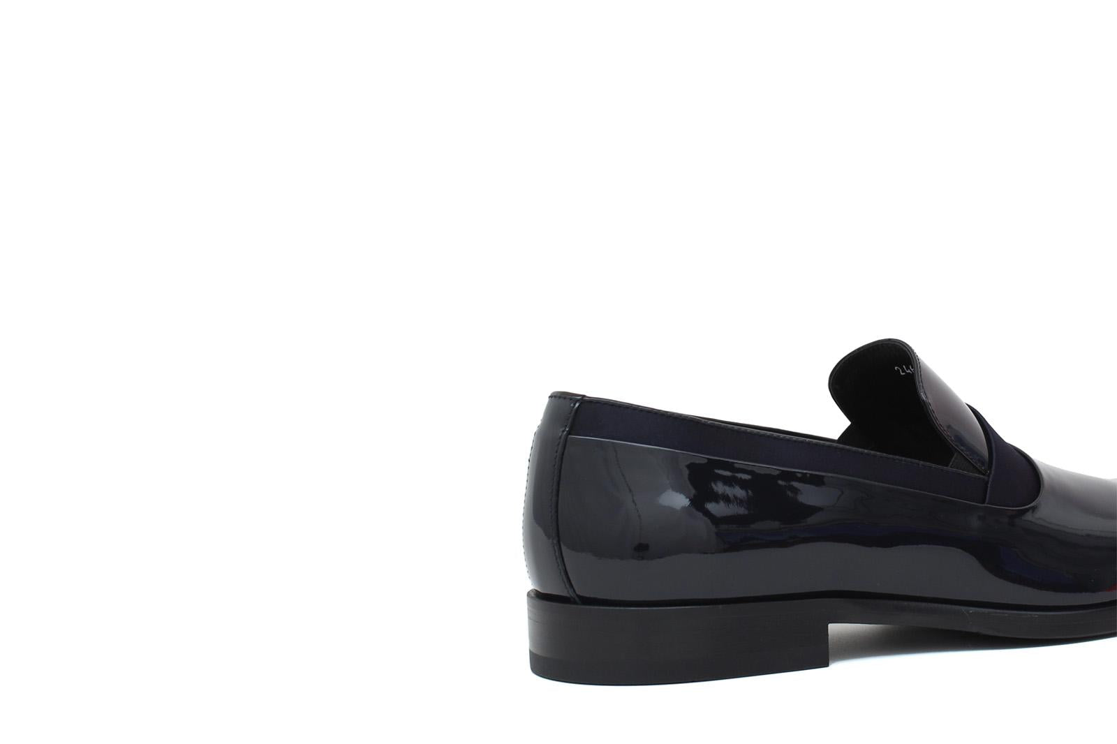 Mocassino in vernice blu con riporti in raso con fondo cuoio antiscivolo 246CGVB 124 UN ROSSI