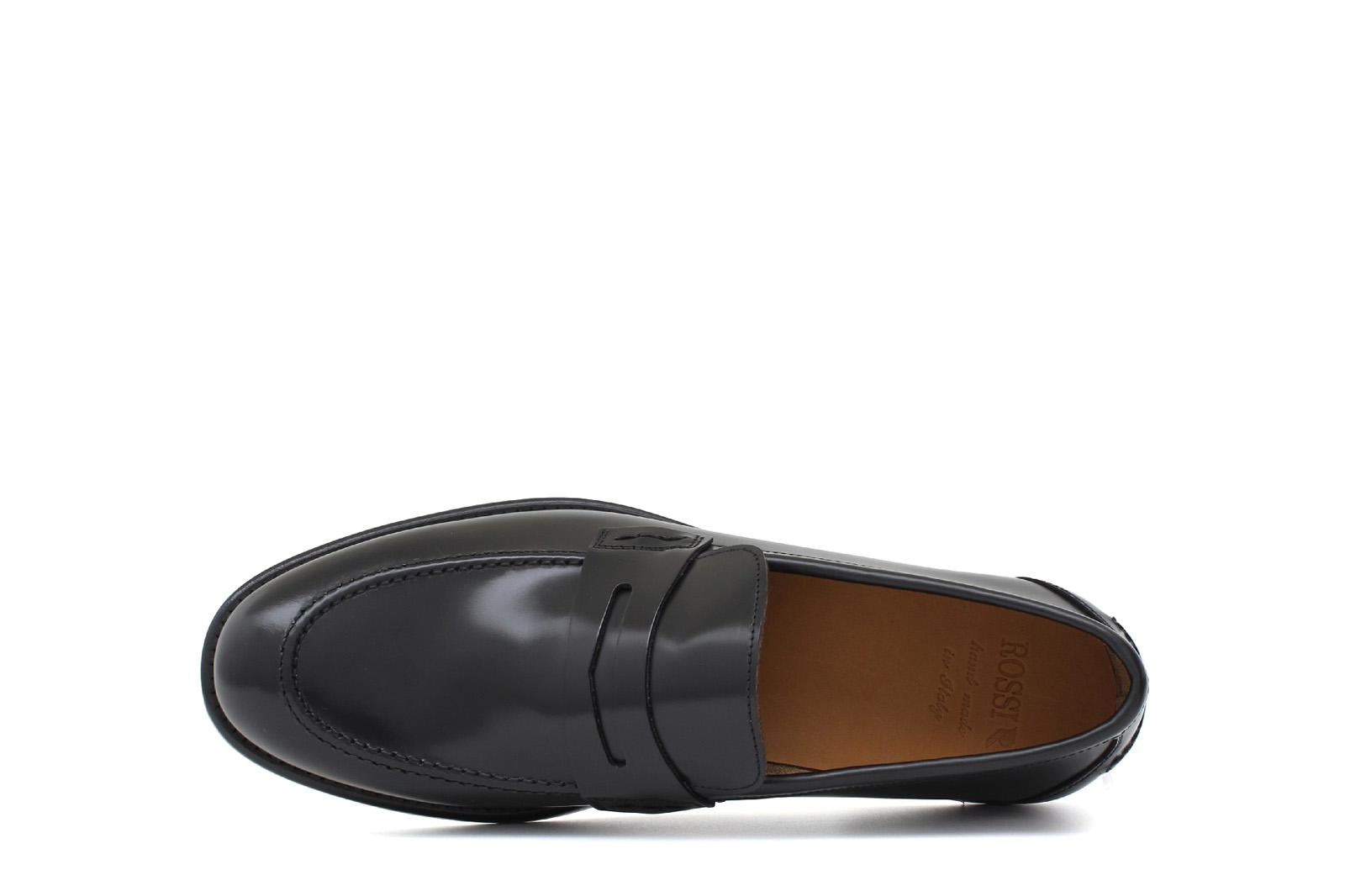 Mocassino sfoderato in vitello spazzolato nero con fondo in cuoio antiscivolo cucito blake 7635CNE 502 ROSSI