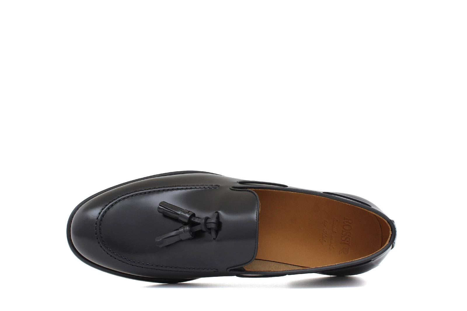 Mocassino sfoderato con mappine in vitello spazzolato nero con fondo in cuoio antiscivolo cucito blake 7637CN 1056 ROSSI