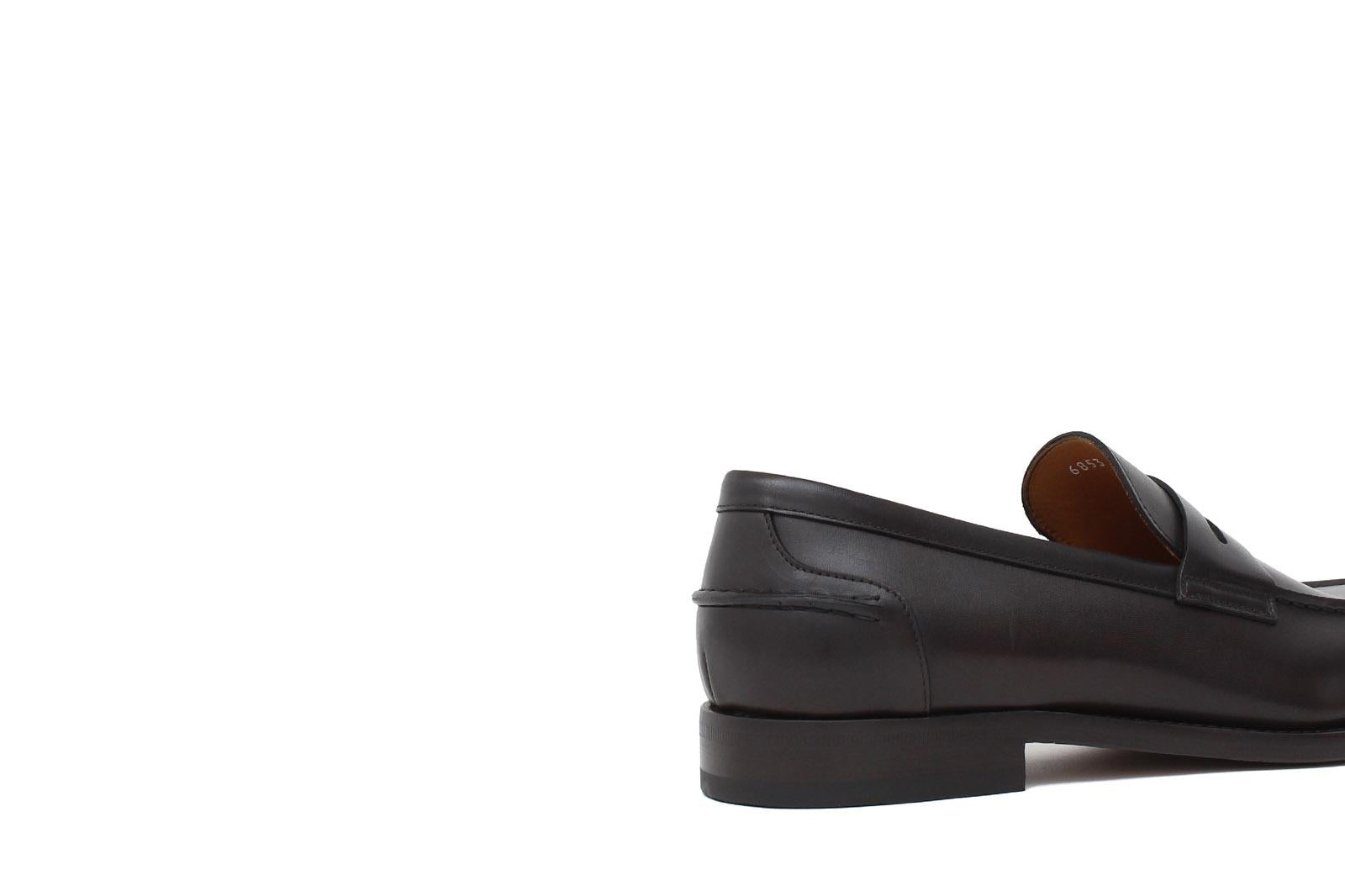 Mocassino in vitello a pieno fiore marrone con fondo in cuoio antiscivolo 6853SERMOK 515 ROSSI