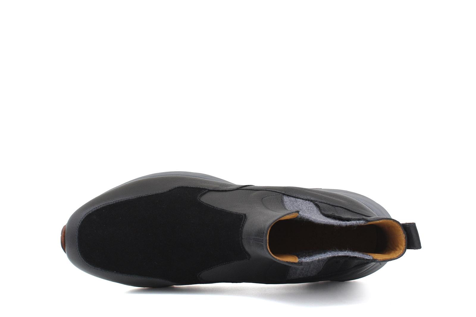 Sneakers modello beatles con elastico bicolore in bufalo e camoscio nero con fondo vibram 861PBUFN 1045 ROSSI