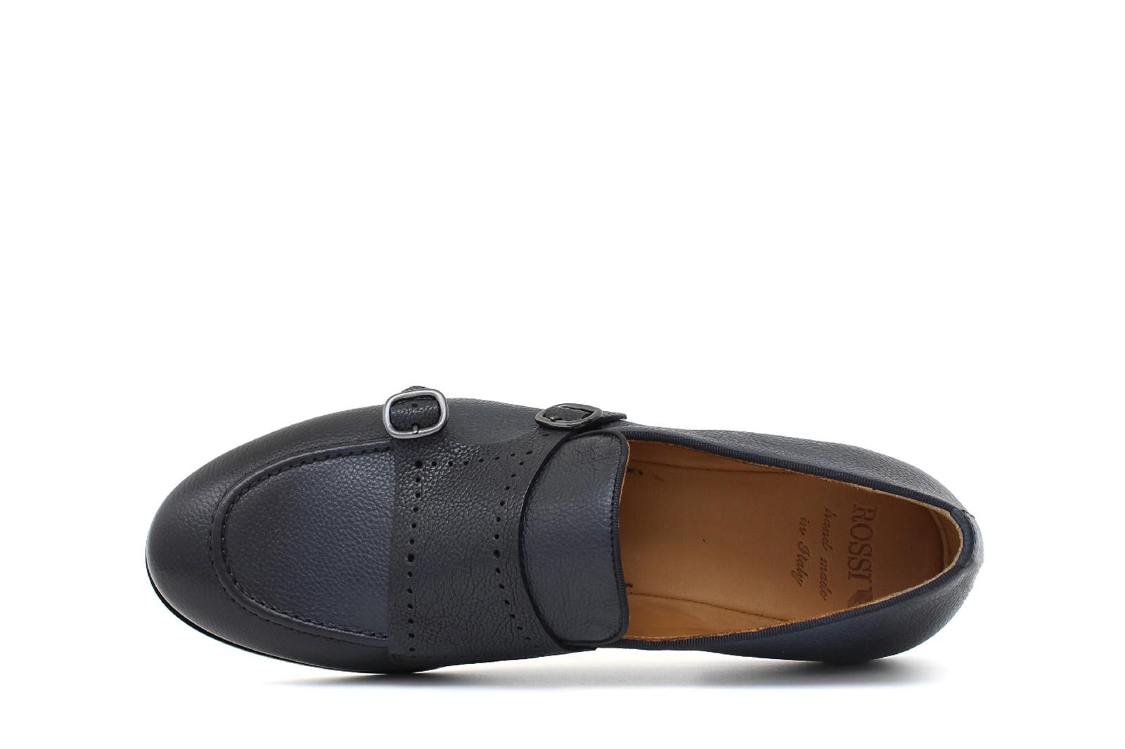 Doppia fibbia a sacchetto intero in vitello chicco di riso navy e fondo in cuoio antiscivolo cucito blake 267CARNAV 278 ROSSI