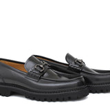 Mocassino College bordato in vitello spazzolato nero e fondo in gomma leggera 403MCNE 280 ROSSI