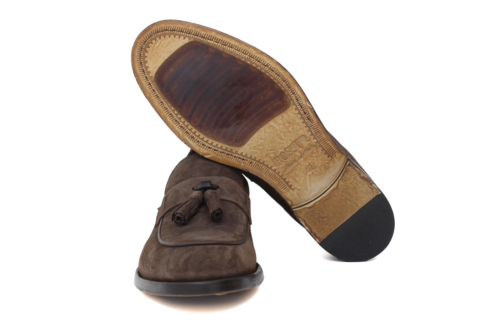 Mocassino in camoscio lavato testa di moro con fondo in cuoio antiscivolo lavato 1063VTES 118 UN ROSSI