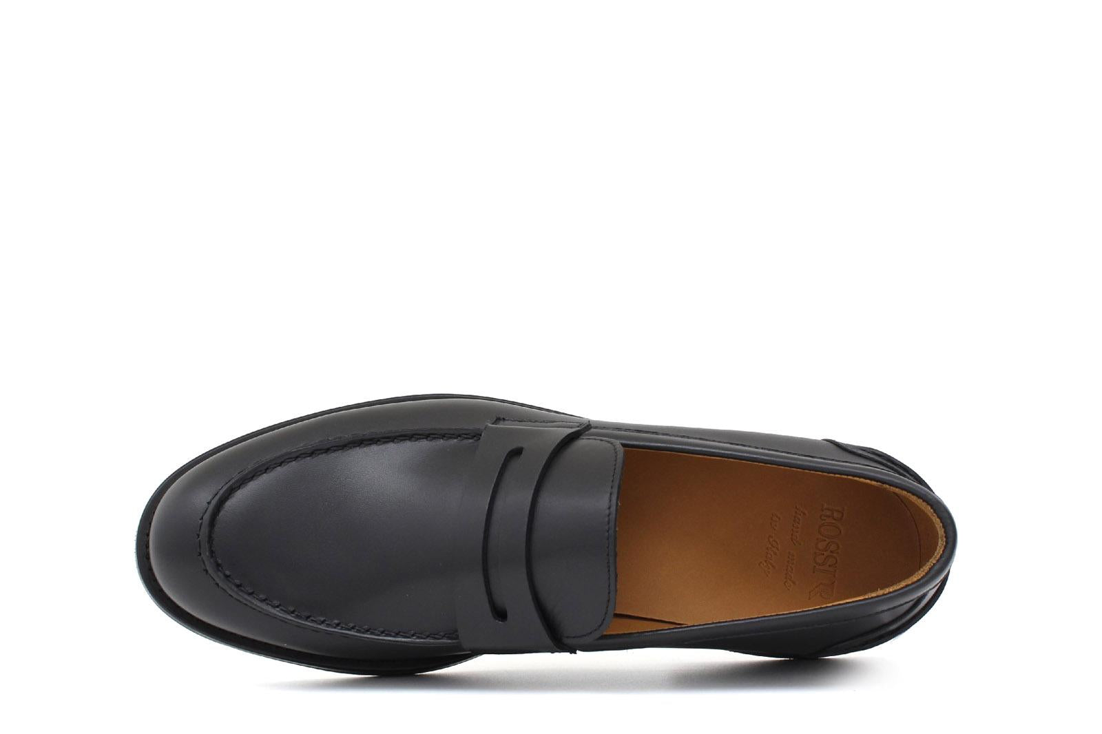Mocassino in vitello a pieno fiore color nero con fondo in gomma leggera 6853GSNE 970 ROSSI