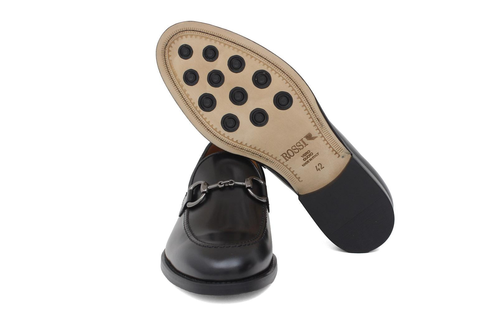 Mocassino con accessorio in vitello spazzolato nero con fondo in cuoio antiscivolo 644MORSCN 20 ROSSI