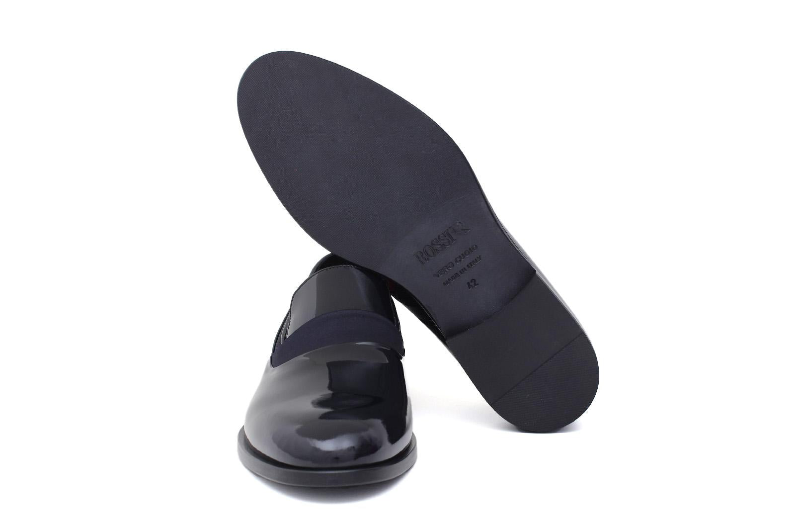 Mocassino in vernice blu scuro con riporto in raso e fondo in cuoio 246VBLU 117 ROSSI