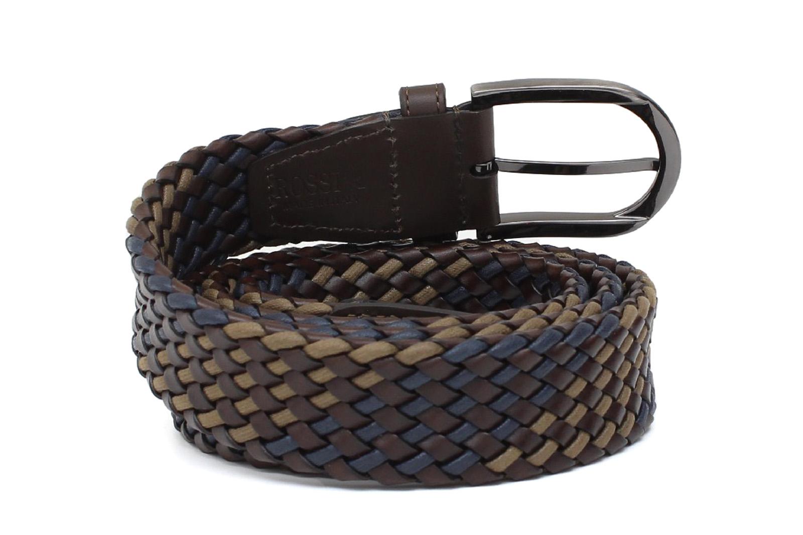 Cinta h 35 intreccio combinato in pelle e corda nel colore testa di moro, blu e camel con fibbia in nikel satinato F0311CFSPRICTB 60 ROSSI