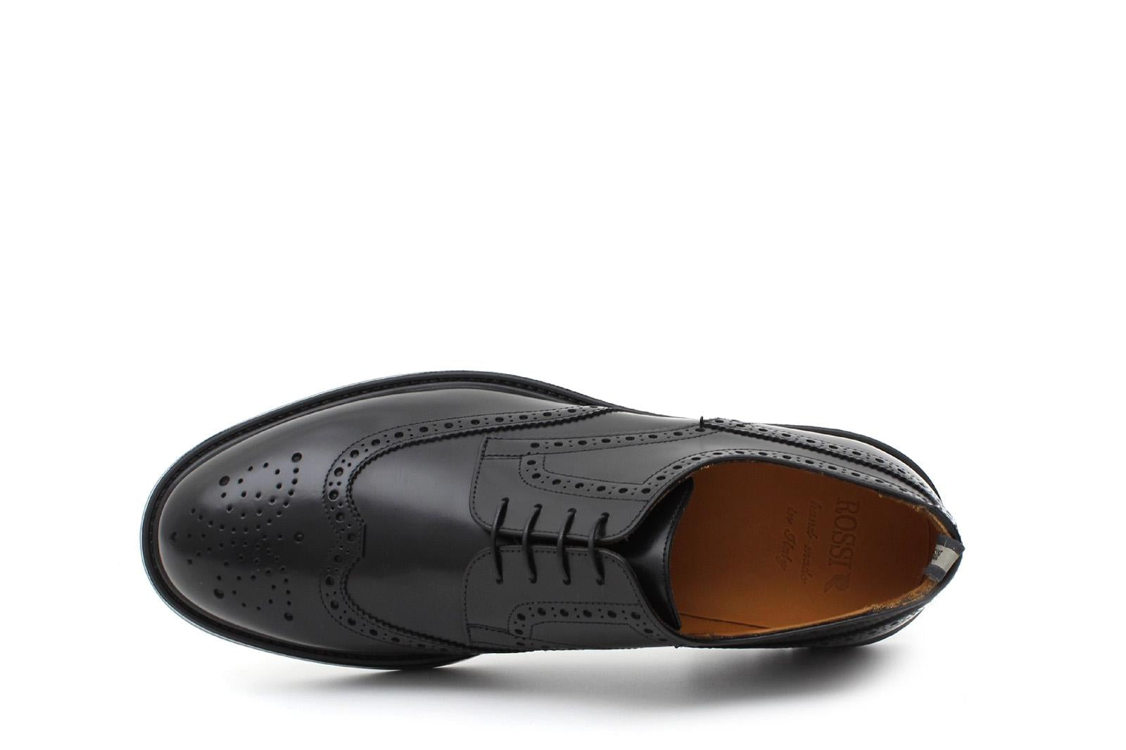 Derby stile inglese in vitello spazzolato nero con fondo in gomma 8103GCALNE 35 ROSSI