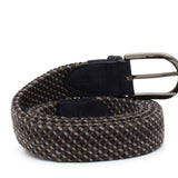 Cinta elasticizzata in lana colore marrone, blu e grigio h35 con fibbia in canna di fucile spazzolato F0311CFNASLAB 123 ROSSI