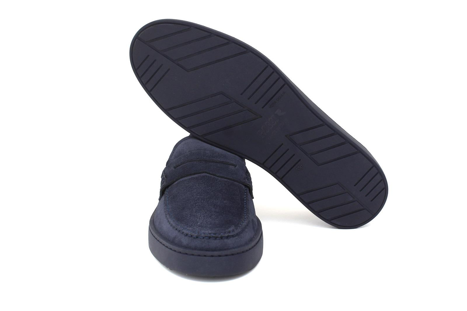 Slip-on in camoscio blu con fondo in gomma cucito 645FBLU 56 ROSSI