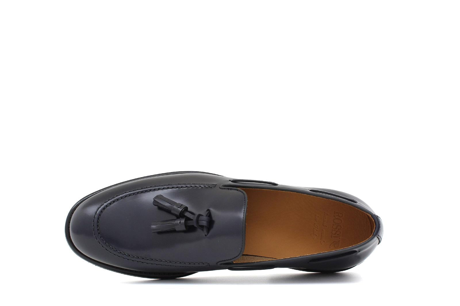 Mocassino sfoderato con mappine in vitello spazzolato blu con fondo in gomma leggera 7637CHBLU 52 ROSSI