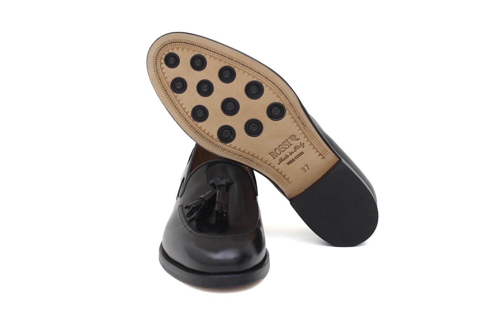 Mocassino donna con mappine in vitello spazzolato nero con fondo cuoio antiscivolo D204CALNE 5 ROSSI