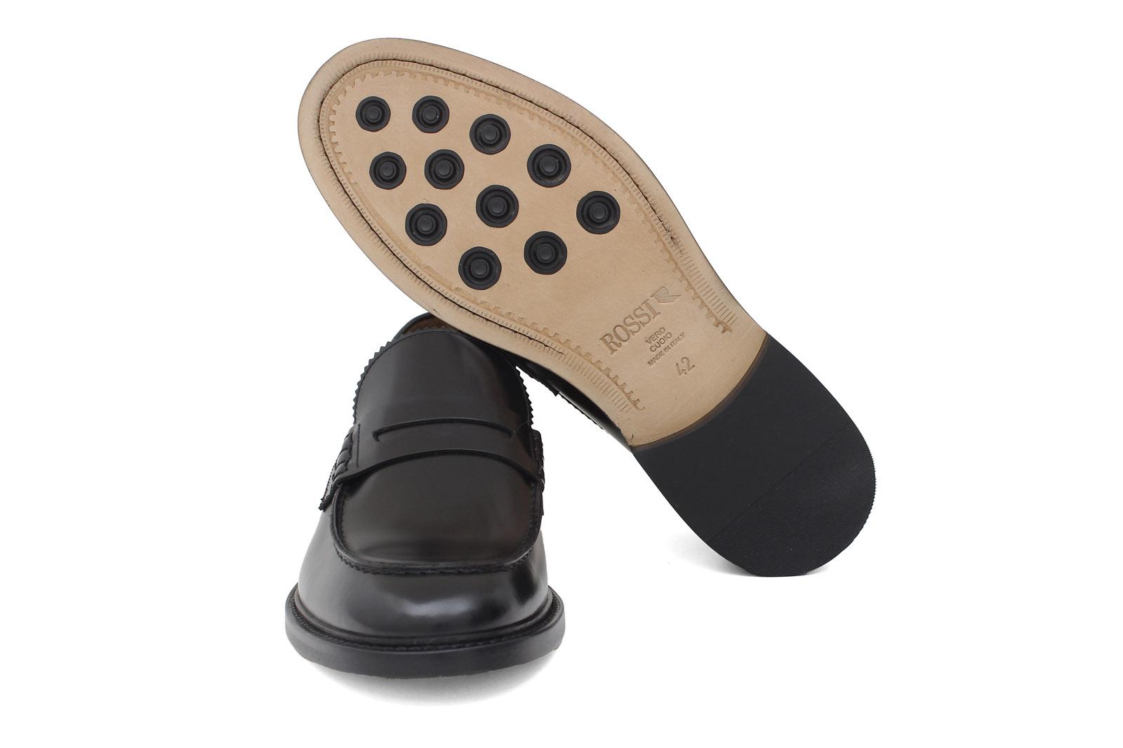 Mocassino college in vitello spazzolato sfoderato nero con fondo cuoio antiscivolo 1417CHEN 433 ROSSI