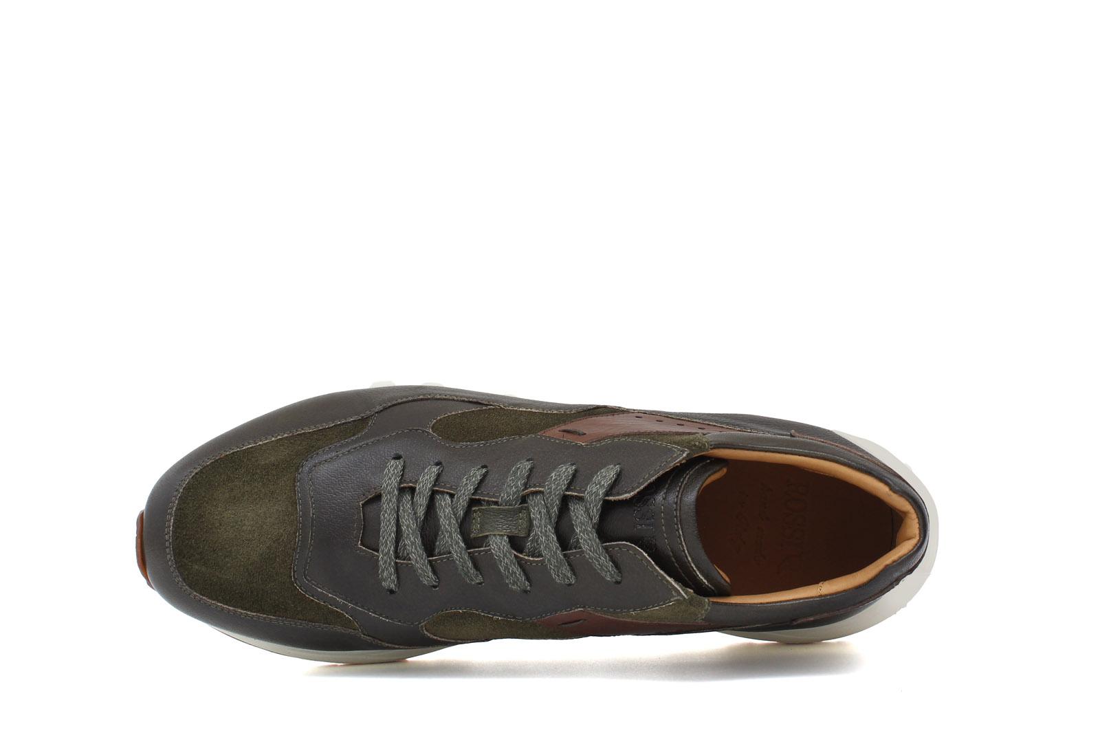 Sneakers in pelle verdone con dettagli marrone e riporto in camoscio verdeone con fondo vibram 800BMIL 285 ROSSI