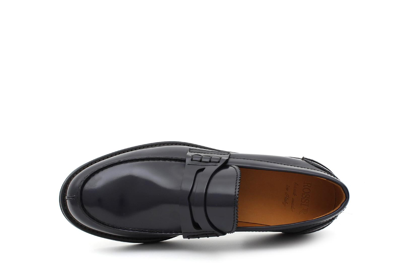 Mocassino College stile inglese in vitello spazzolato blu e fondo in gomma leggera 5316CALBLU 240 ROSSI