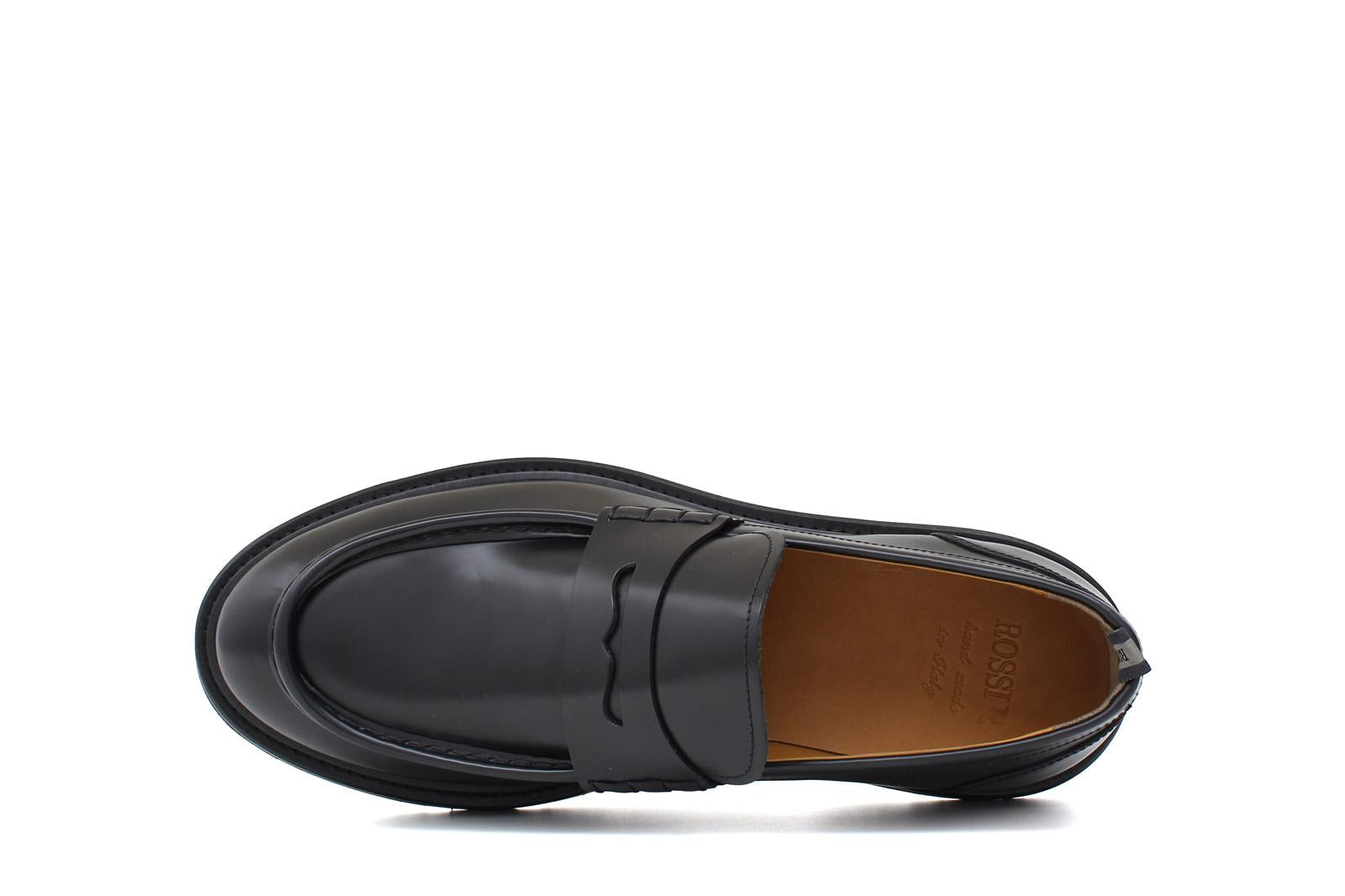 Mocassino stile ingegnere in vitello spazzolato semilucido nero e fondo gomma leggera 1223CLN 390 ROSSI