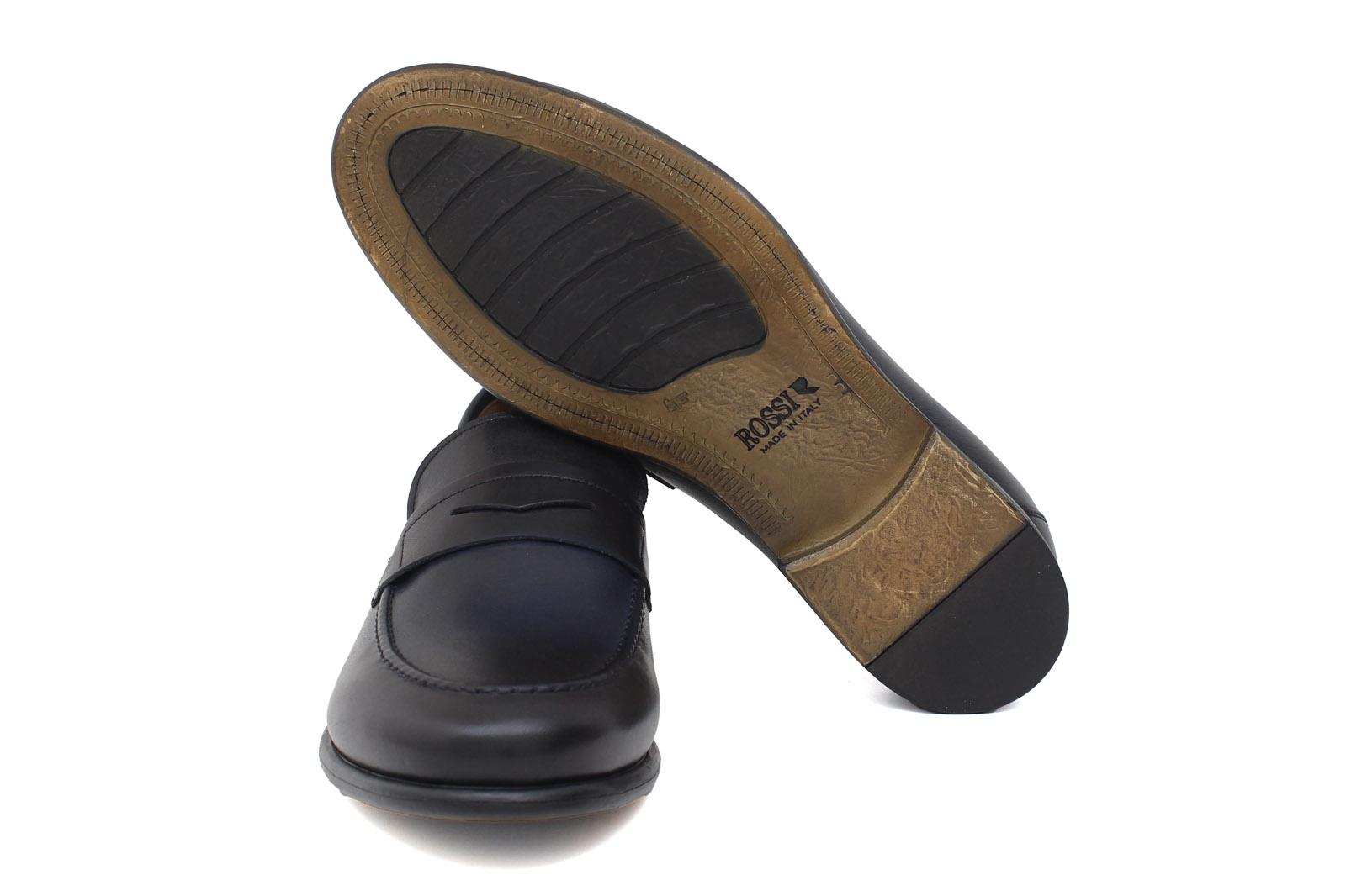 Mocassino in vitello naturale colore blu sfumato con fondo in gomma cucito 1457CDIXB 138 ROSSI