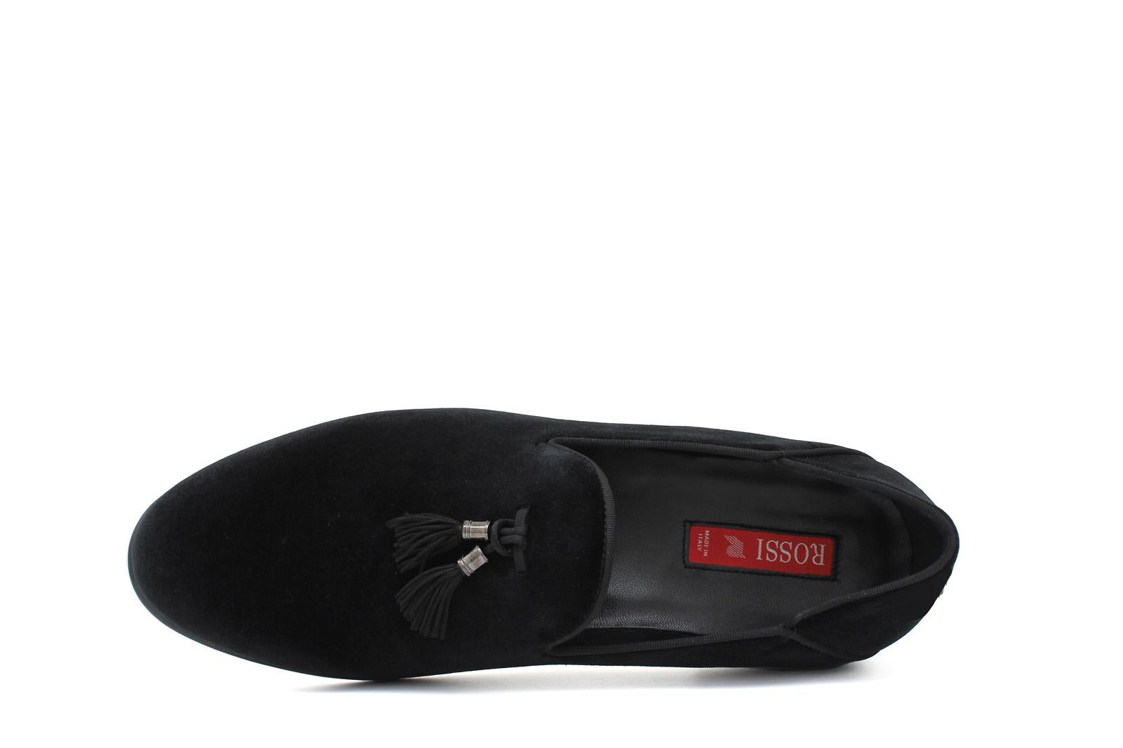 Pantofola con mappine in velluto nero con fondo cuoio antiscivolo 225DRANER 154 ROSSI