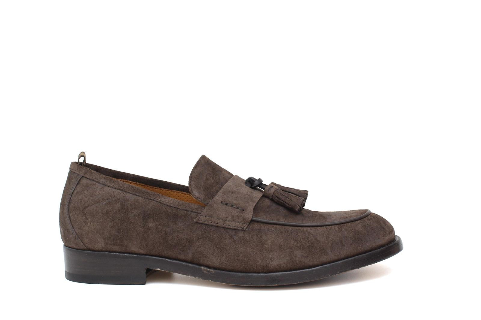 Mocassino in camoscio lavato testa di moro con fondo in cuoio antiscivolo lavato 1063VTES 118 UN ROSSI